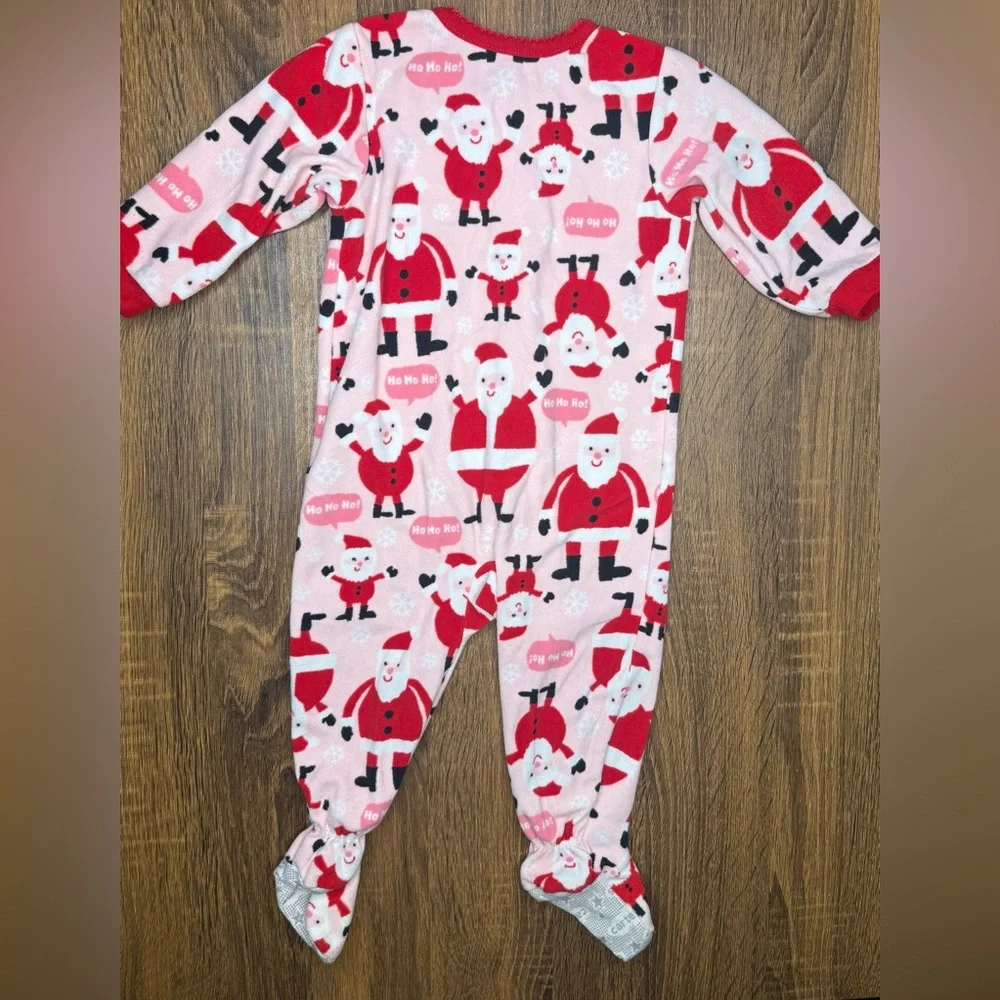 Carter’s Pink Red Santa Christmas Footed Fleece footie pajamas pjs 9-12 months